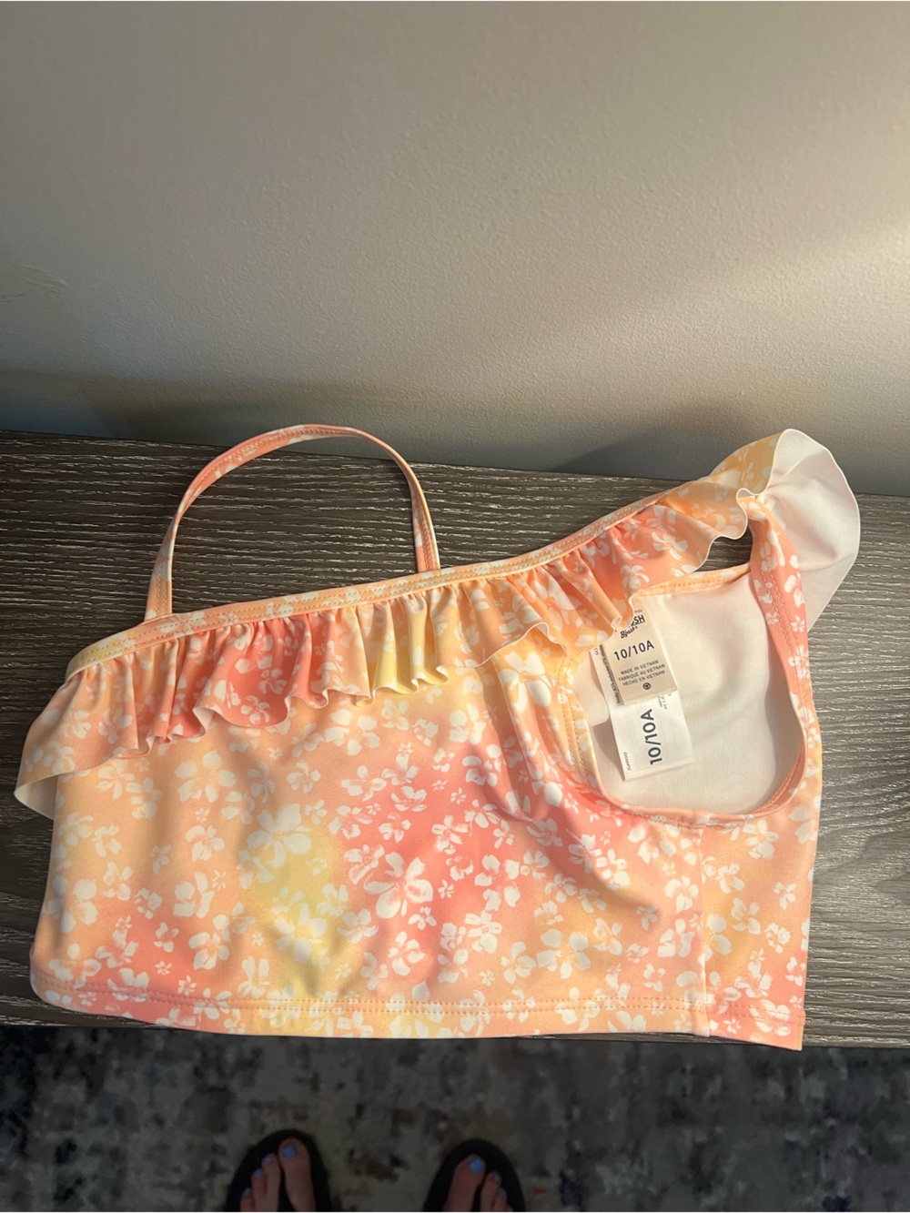 OshKosh B'gosh Peach & White Floral Bikini Top Girl Size 10